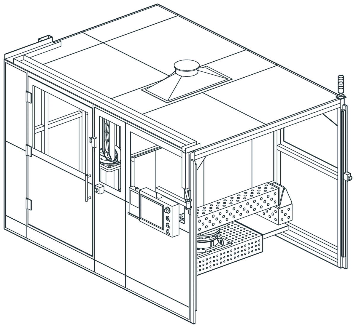 Line drawing of the War Machine cell in its enclosure, from the load side